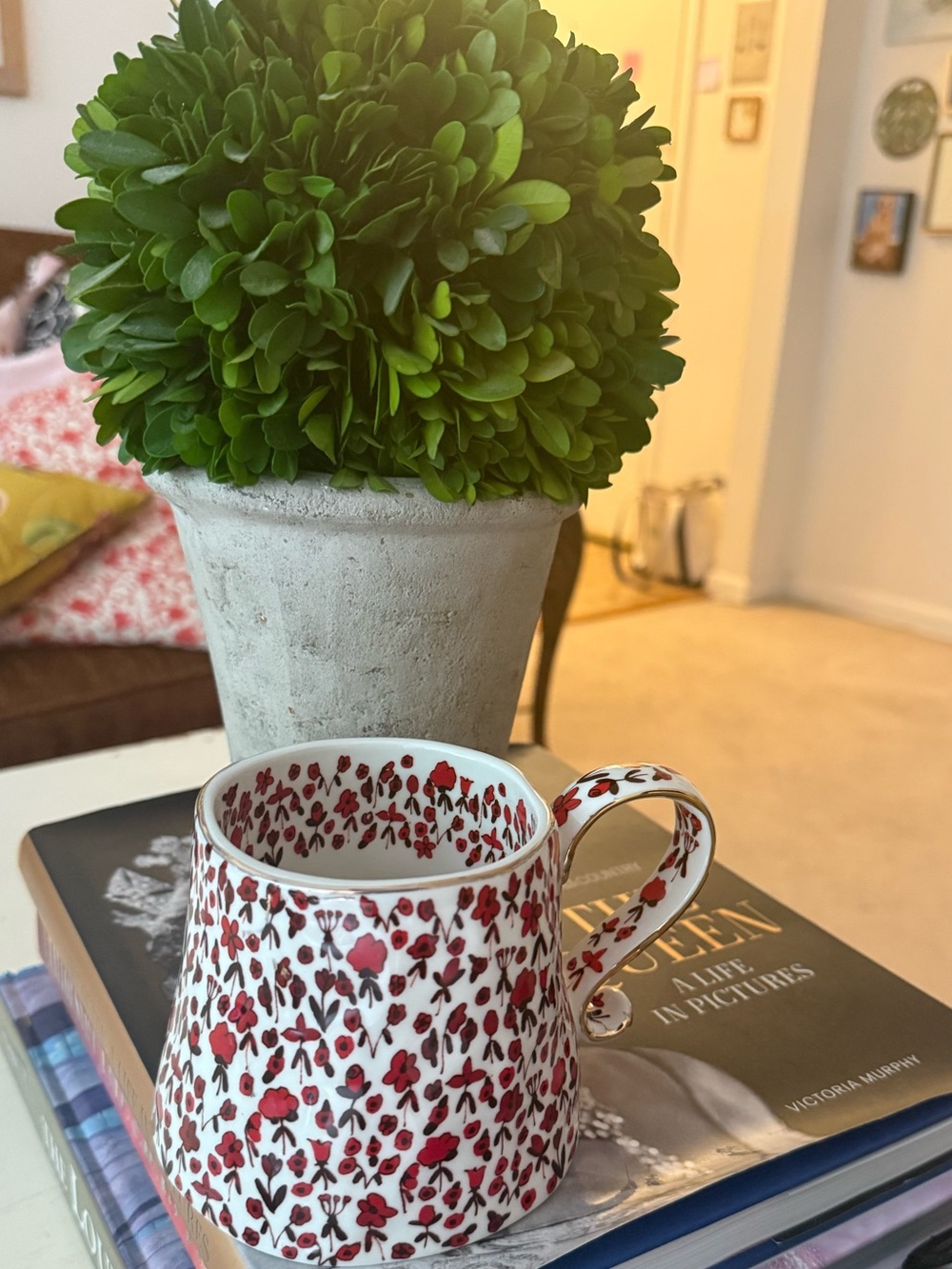 Anthrolpologie The Mud Fairy Mug - Red Flowers - Stoneware Coffee Mug